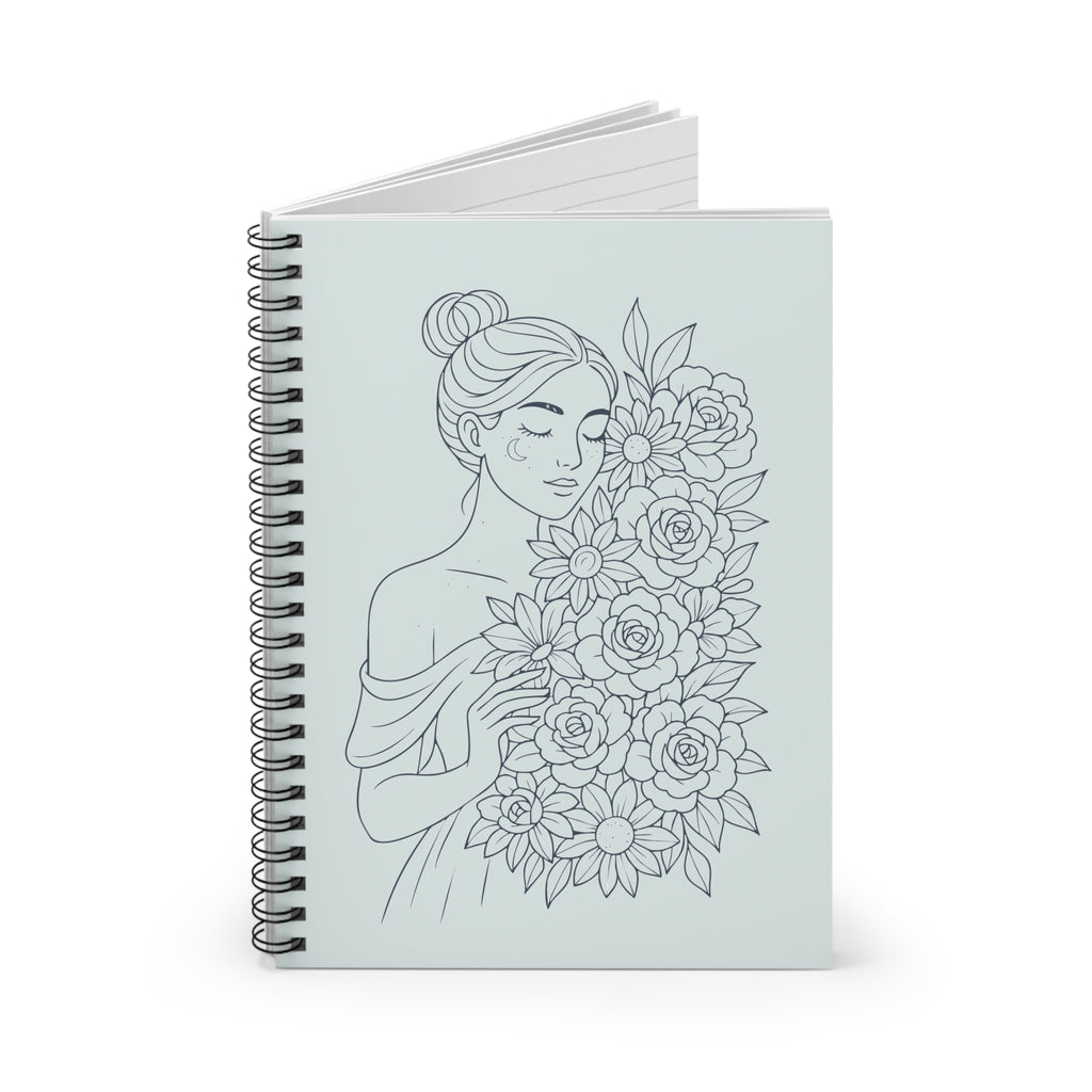 Floral Muse Spiral Notebook — Lined Journal with Elegant Woman & Rose Bouquet