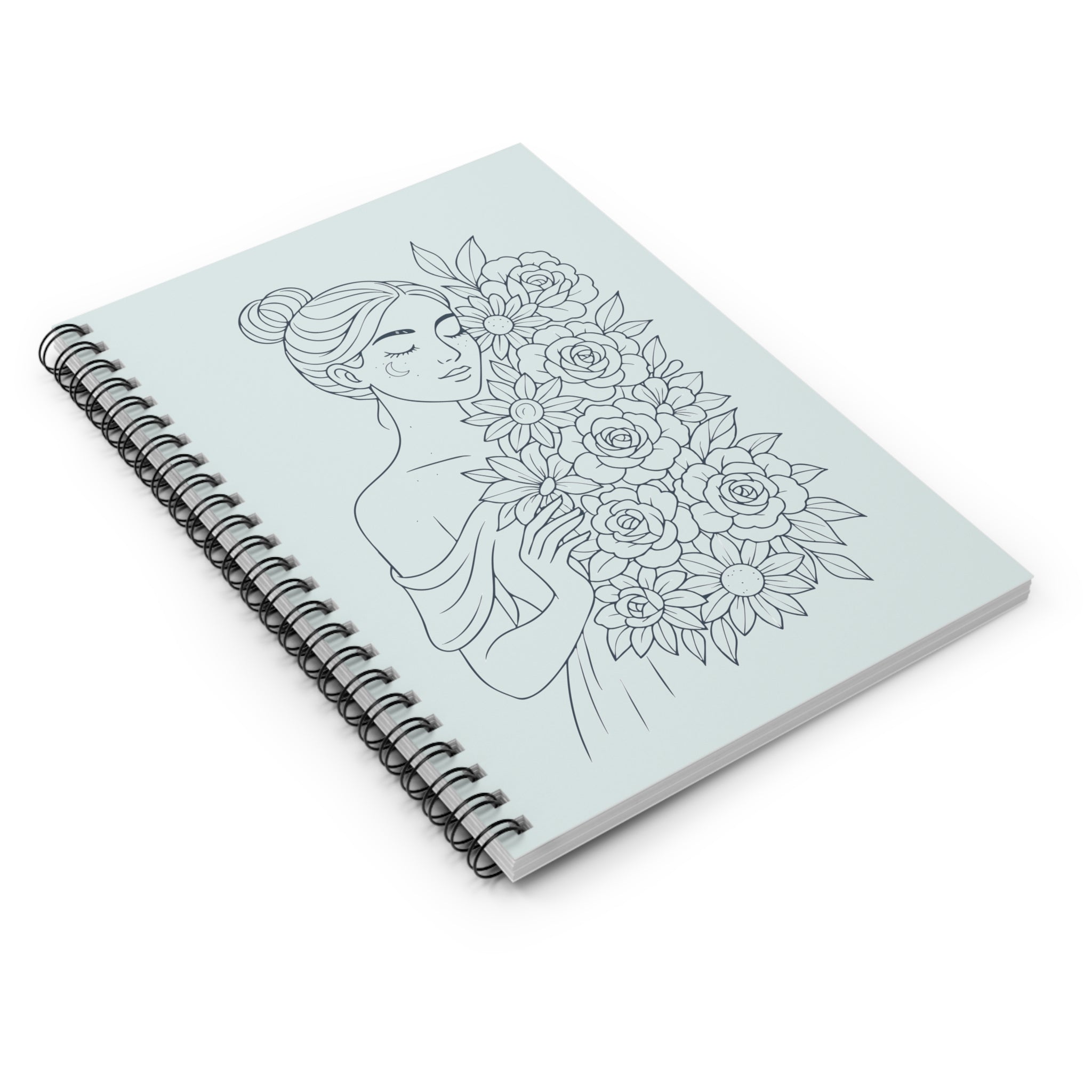 Floral Muse Spiral Notebook — Lined Journal with Elegant Woman & Rose Bouquet