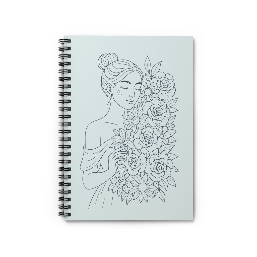 Floral Muse Spiral Notebook — Lined Journal with Elegant Woman & Rose Bouquet