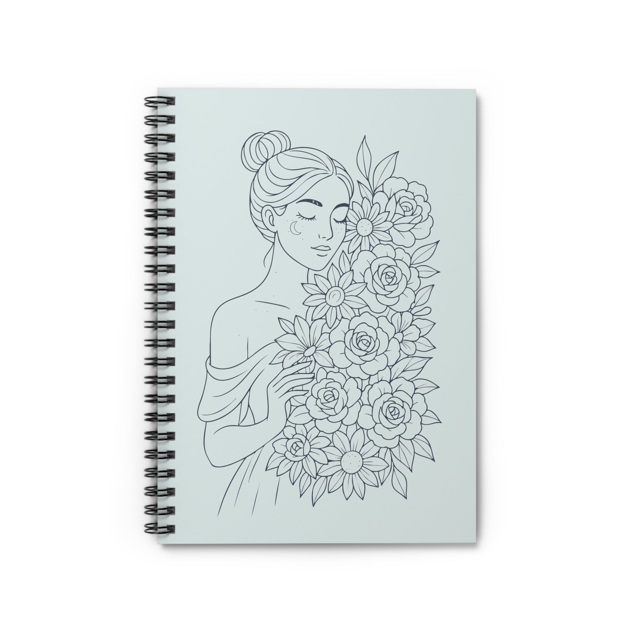 Floral Muse Spiral Notebook — Lined Journal with Elegant Woman & Rose Bouquet